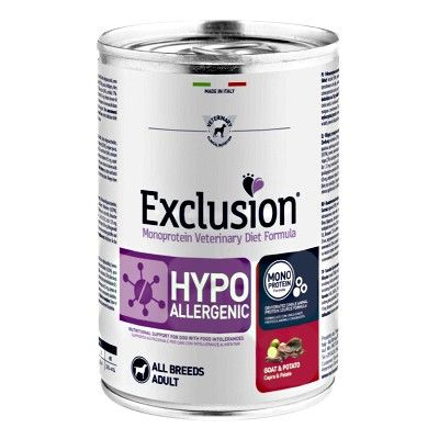 EXCLUSION HIPOALLERGENIC  ALL BREEDS ADULT CON CAPRA E PATATE 400 GR.