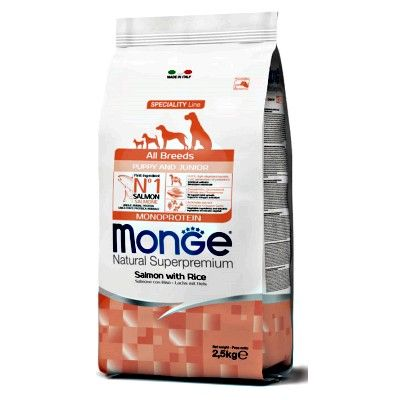 MONGE NATURAL SUPERPREMIUM ALL BREED ADULT SALMONE CON RISO 2,5 KG.