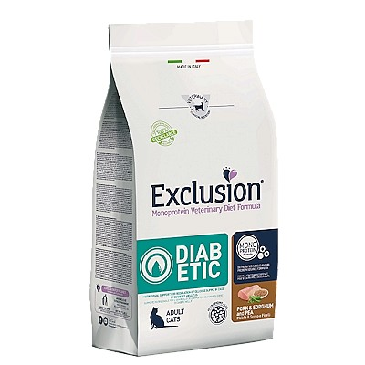 EXCLUSION ADULT CAT MONOPROTEICO DIABETIC MAIALE & SORGO E PISELLI 300 GR.