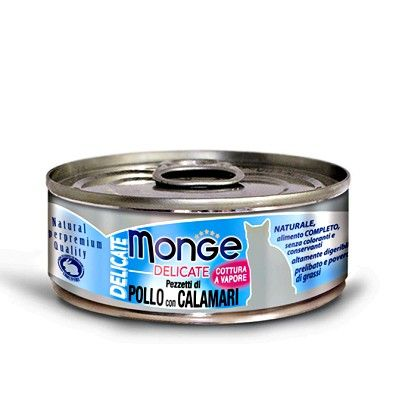 MONGE DELICATE  CON  POLLO E CALAMARI 80 GR.