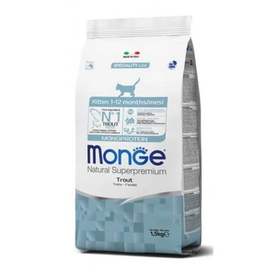 MONGE NATURAL SUPERPREMIUM MONOPROTEICO KITTEN  CON TROTA 1,5 KG.
