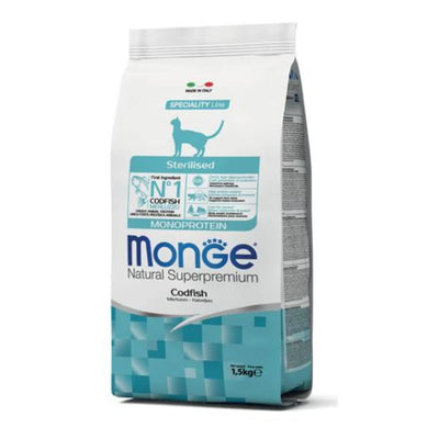 MONGE NATURAL SUPERPREMIUM MONOPROTEICO GATTO STERILIZZATO CON MERLUZZO 1,5 KG.