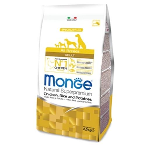 MONGE NATURAL SUPERPREMIUM  ALL BREED ADULT CON POLLO RISO E PATATE 2,5 KG.