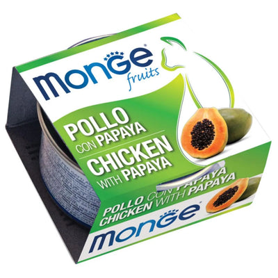 MONGE FRUIT  80 GR CON  POLLO E PAPAYA.