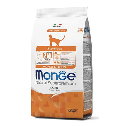 MONGE NATURAL SUPERPREMIUM MONOPROTEICO GATTO STERILIZZATO CON ANATRA  1,5 KG.