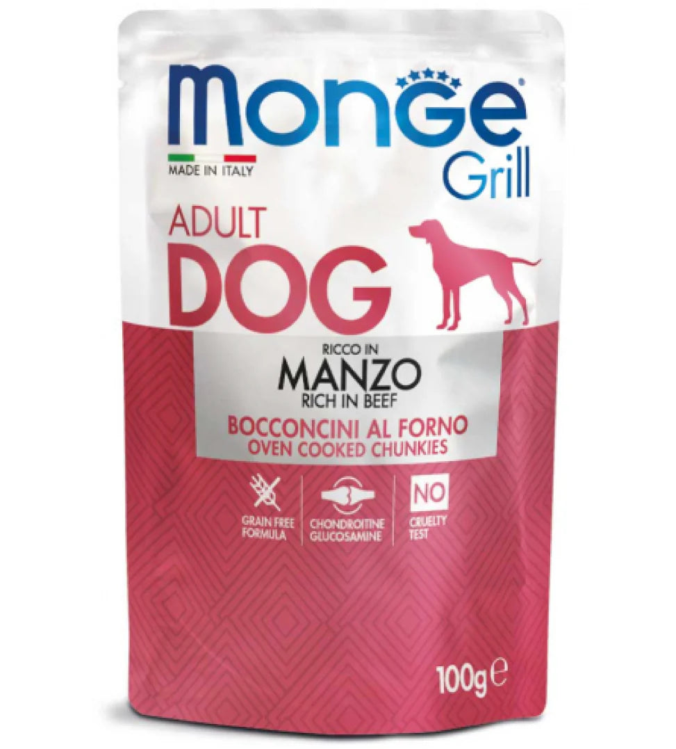 MONGE GRILL ADULT GRAIN FREE BOCCONCINI  CON  MANZO 100 GR.