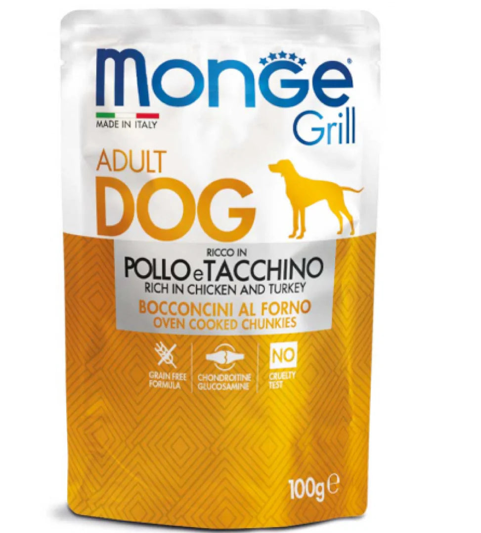 MONGE  GRILL DOG ADULT CON POLLO E TACCHINO 100 GR.