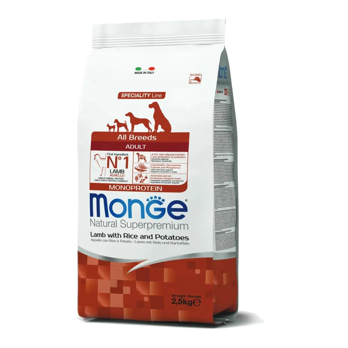 MONGE NATURAL SUPERPREMIUM  ADULT CON  AGNELLO E RISO 12 KG.