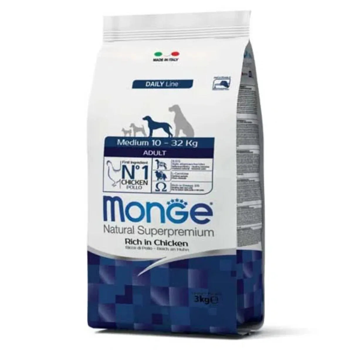 MONGE NATURAL SUPERPREMIUM  MEDIUM ADULT RICCO IN  POLLO KG 12.