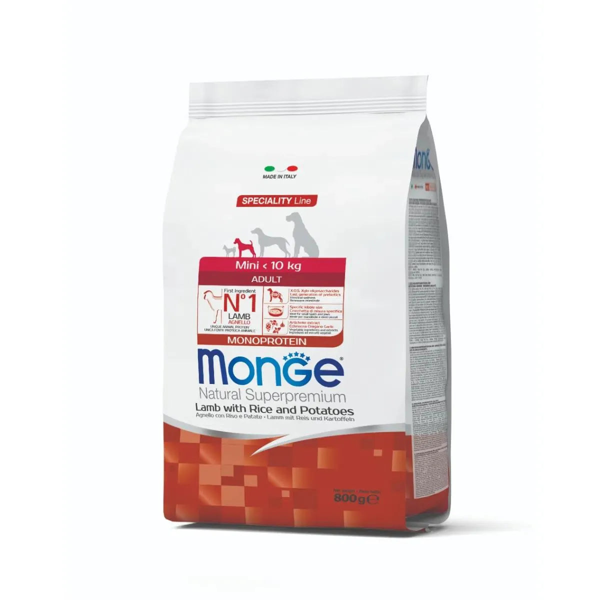 MONGE NATURAL SUPERPREMIUM MINI ADULT CON  AGNELLO 800 GR.