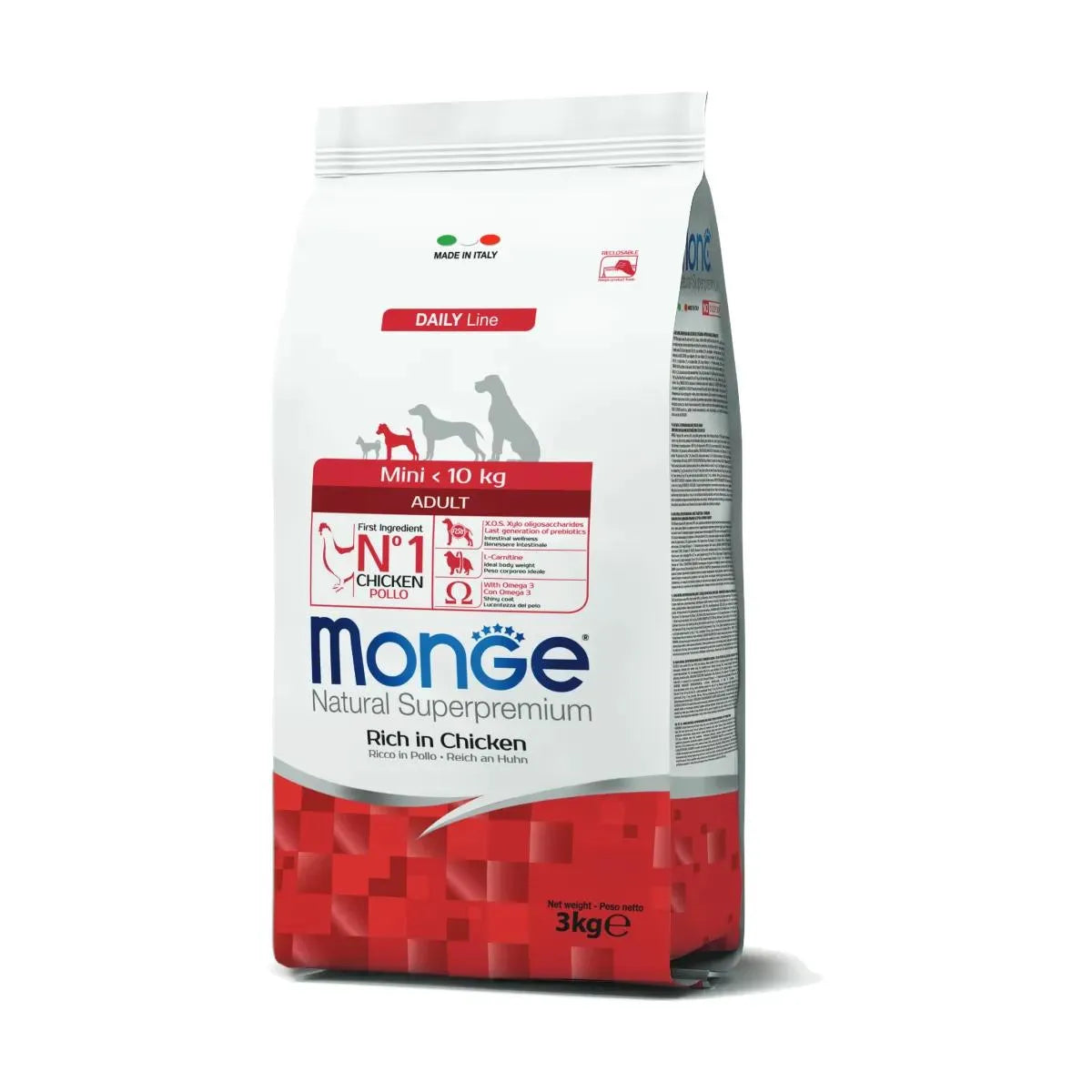 MONGE NATURAL SUPERPREMIUM MINI ADULT RICCO IN  POLLO 3 KG.