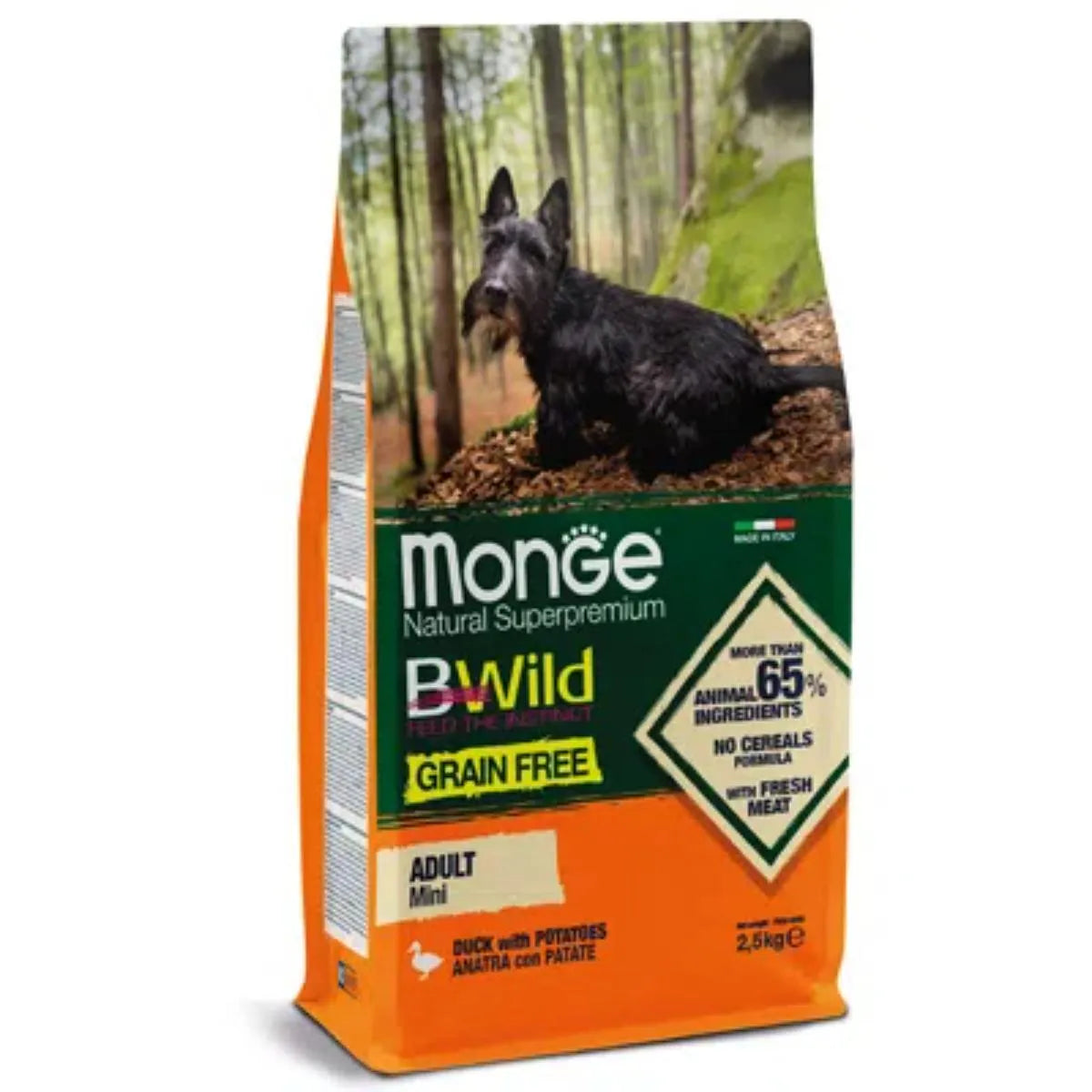 MONGE NATUTAL SUPERPREMIUM BWILLD  ANATRA ADULT MINI CON ANATRA. 2,5 KG