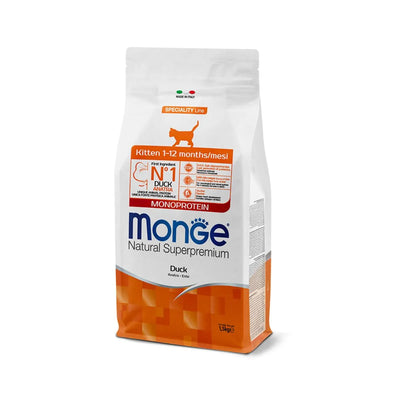 MONGE NATURAL SUPERPREMIUM MONOPROTEICO KITTEN CON ANATRA 1,5 KG.