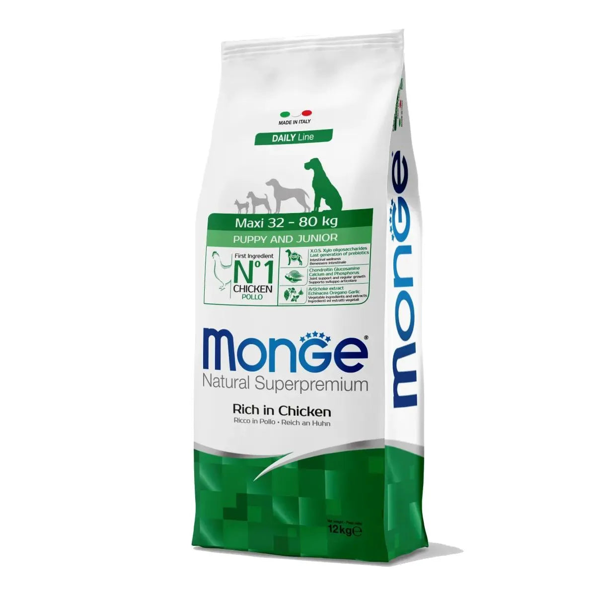 MONGE NATURAL SUPERPREMIUM MAXI PUPPY RICCO IN  POLLO 12 KG.