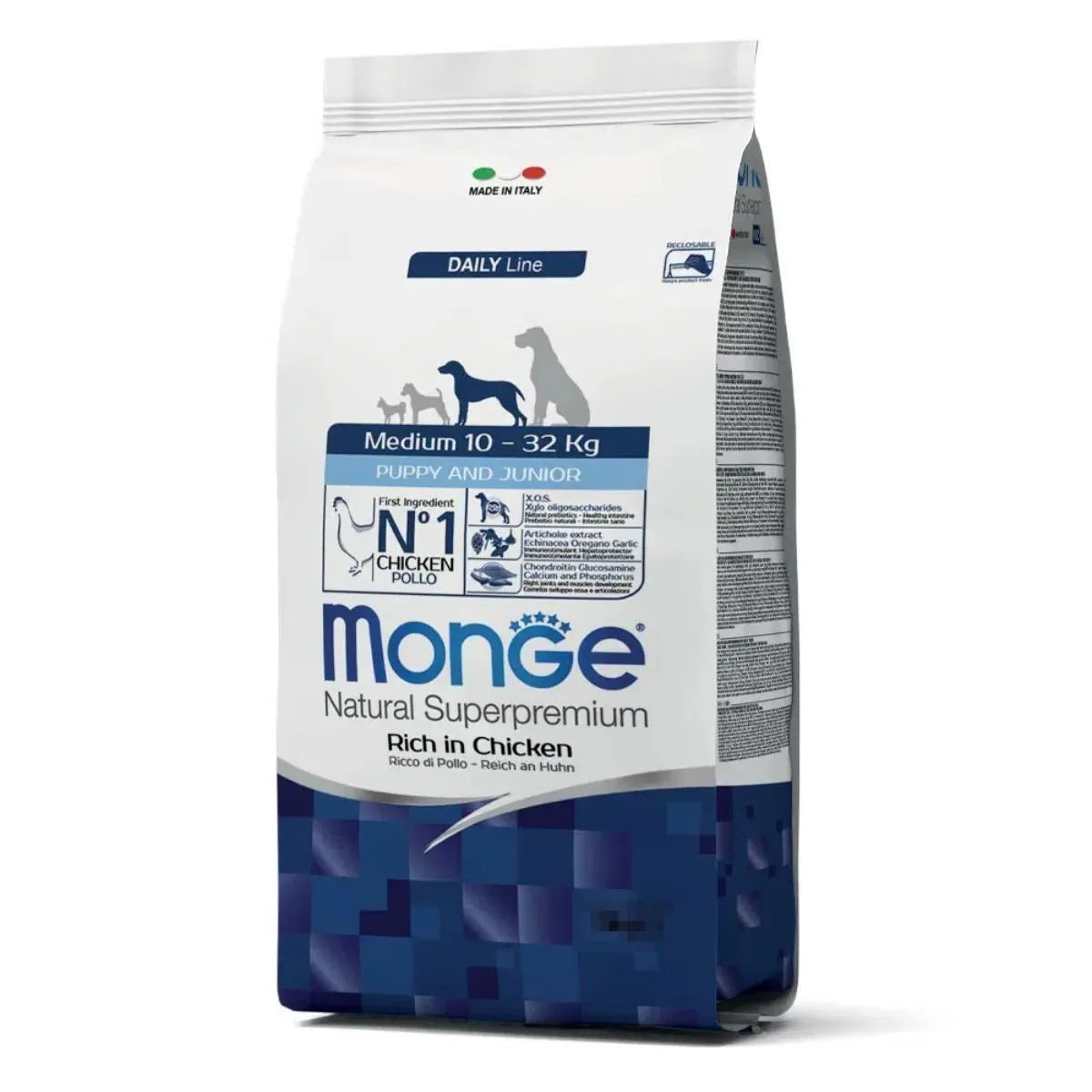 MONGE NATURAL SUPERPREMIUM  MEDIUM PUPPY RICCO IN  POLLO 12 KG.
