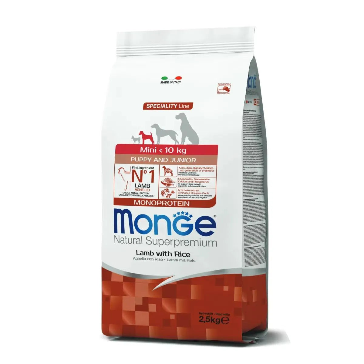 MONGE NATURAL SUPERPREMIUM MINI PUPPY CON AGNELLO E RISO 2.5 KG.