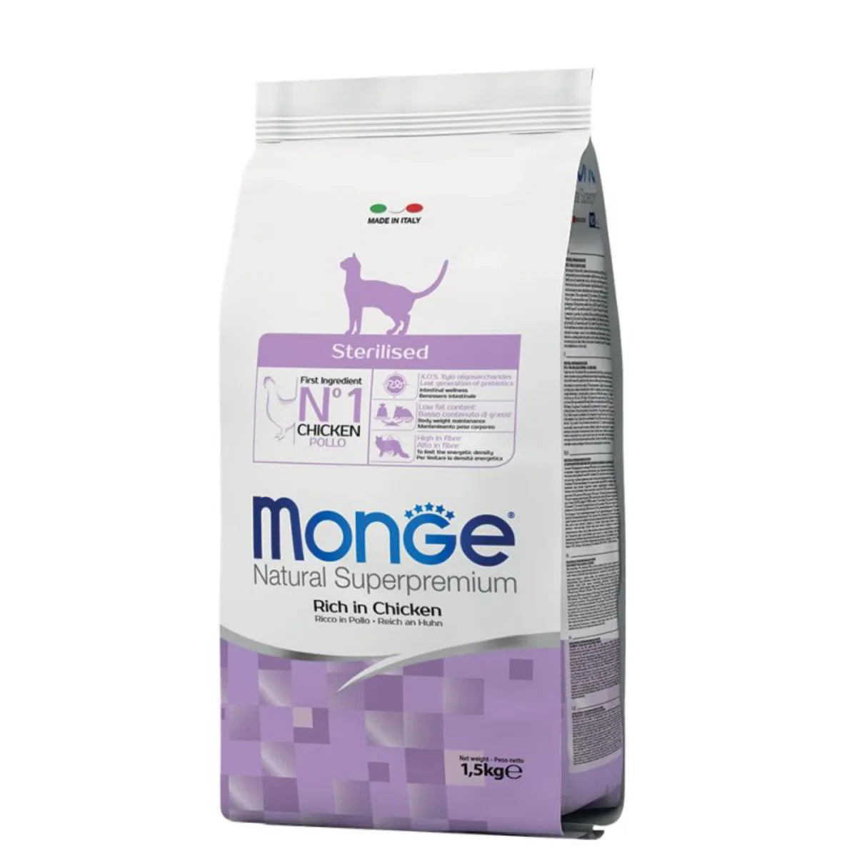 MONGE NATURAL SUPERPREMIUM ADULT  STERILIZZATO CON POLLO 1,5 KG.