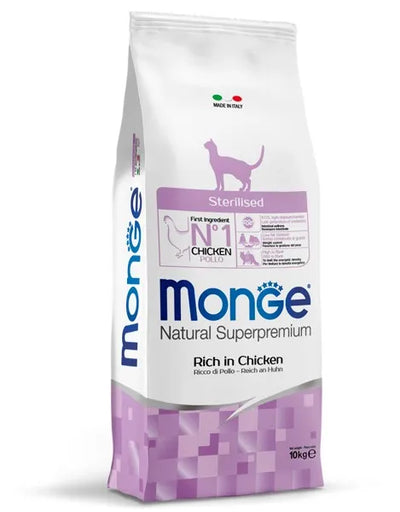 MONGE NATURAL SUPERPREMIUM ADULT STERILIZZATO CON  POLLO 10 KG.