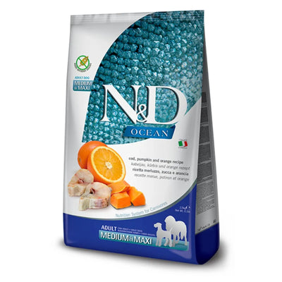 FARMINA N&D OCEAN ADULT MEDIUM MAX CON MERLUZZO ZUCCA E ARANCIA KG 2,5
