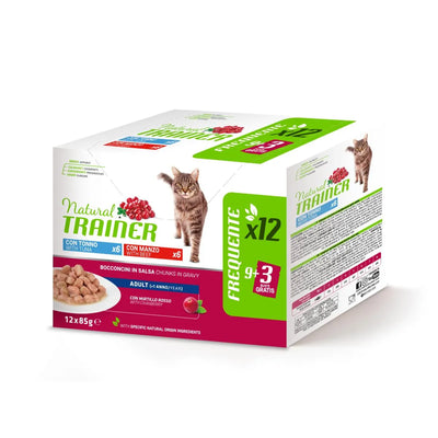 NATURAL TRAINER GATTO MULTIPACK X12 DA 85 GR CON TONNO E MANZO