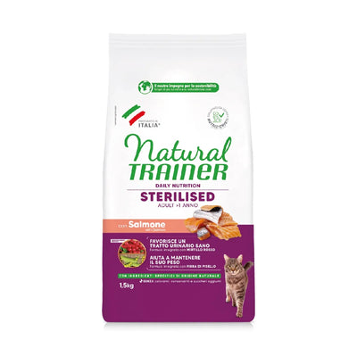 NATURAL TRAINER CAT ADULT STERILIZZATO CON SALMONE E FIBRA DI PISELLO1,5 KG