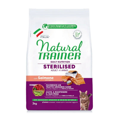NATURAL TRAINER GATTO ADULT STERILIZZATO CON SALMONE E FIBRA DI PISELLO 3 KG