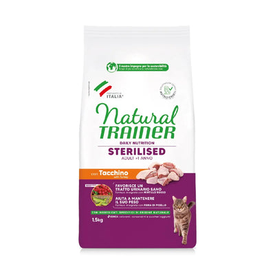 NATURAL TRAINER GATTO ADULT STERILIZZATO CON  TACCHINO E  FIBRA DI PISELLO 3 KG