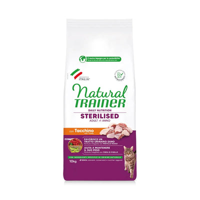 NATURAL TRAINER GATTO ADULT STERILIZZATO 10 KG CON TACCHINO E FIBRA DI PISELLO