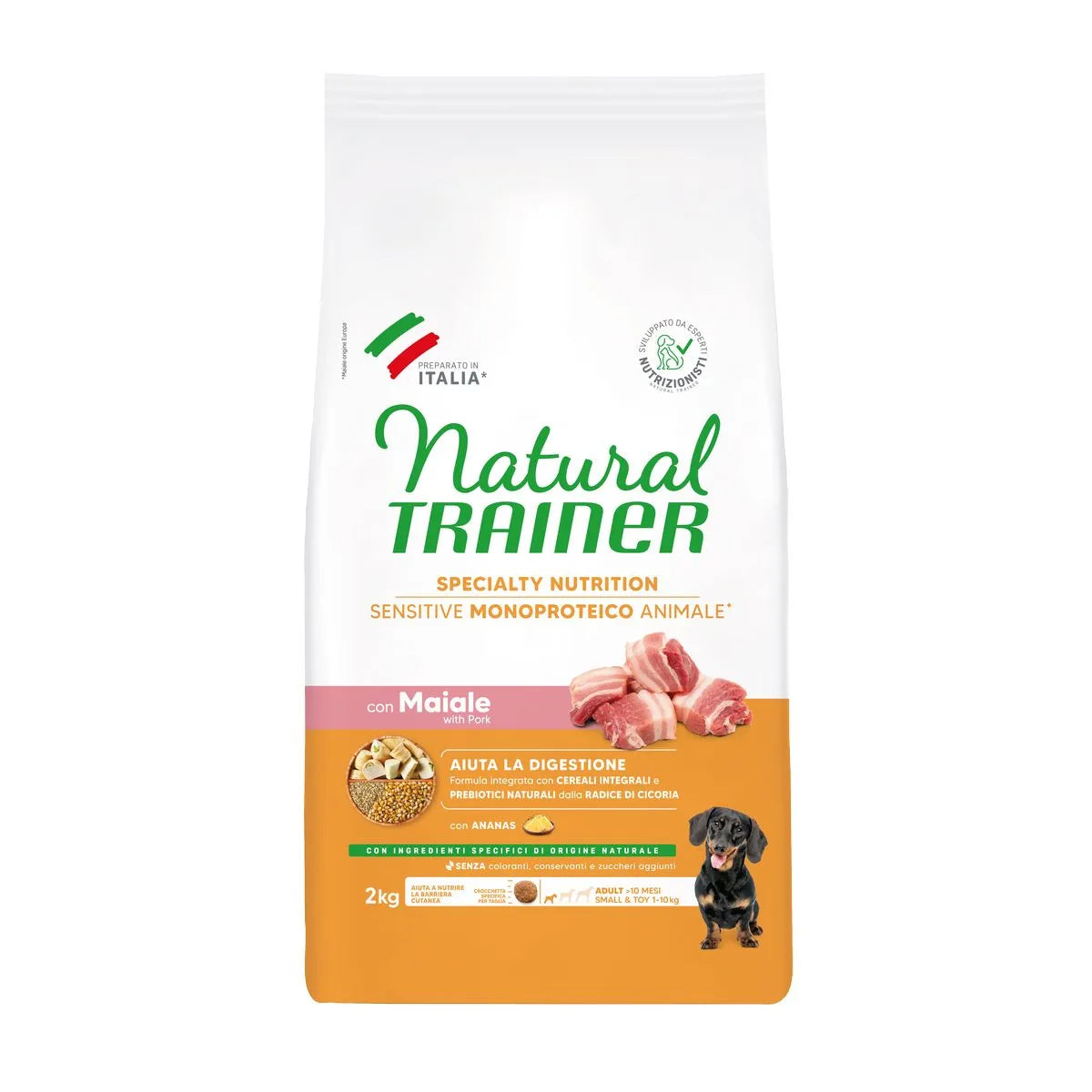 NATURAL TRAINER ADULT SMALL CON MAIALE E CEREALI INTEGRALI 2 KG.