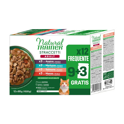 NATURAL TRAINER MULTIPACK STRACCETTI X 12 DA 85 GR CAD 4 GUSTI MANZO,SALMONE,ANATRA,MERLUZZO