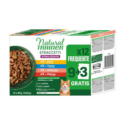NATURAL TRAINER MULTIPACK STRACCETTI X 12 DA 85 GR CAD 4 GUSTI POLLO,TONNO,SALMONE,TACCHINO