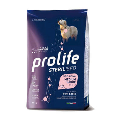 PROLIFE SENSITIVE STERILISED  CON MAIALE E RISO 2,5 KG.