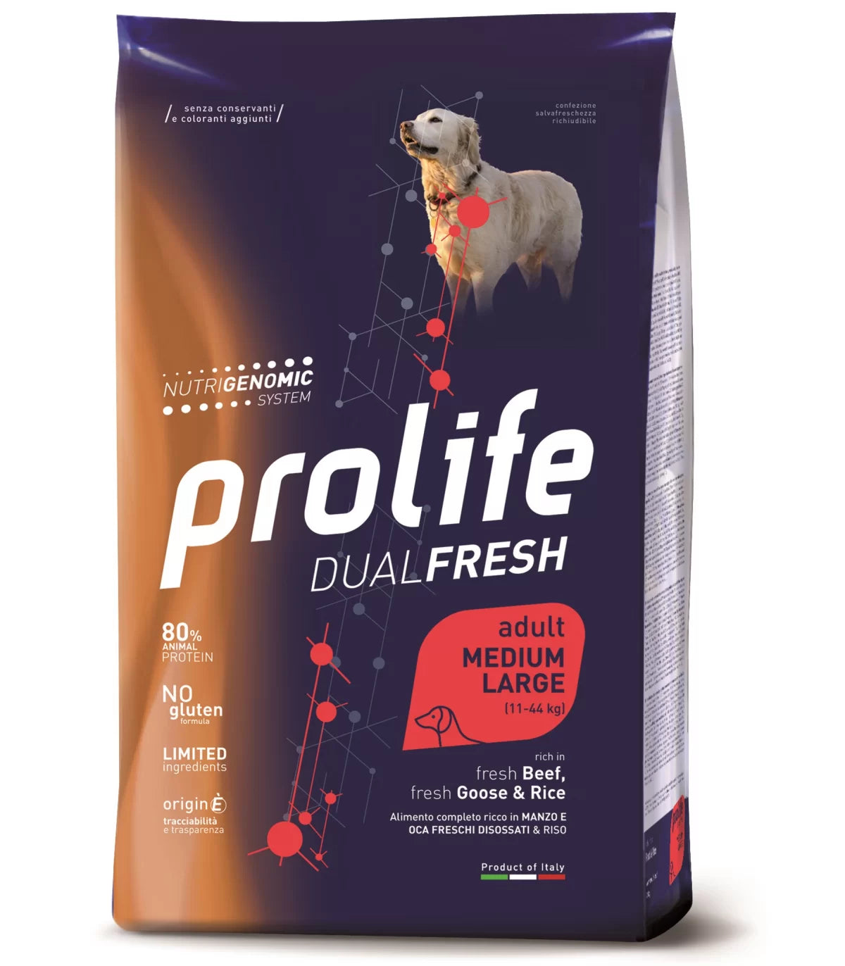 PROLIFE ADULT MEDIUM LARGE RICCO IN MANZO E OCA E RISO 2,5 KG.