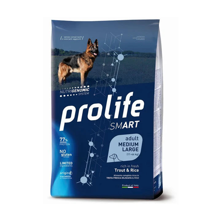 PROLIFE ADULT MEDIUM LARGE RICCO DI TROTA FRESCA  E RISO 12 KG.
