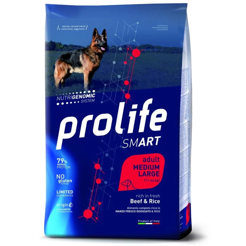 PROLIFE ADULT MEDIUM LARGE RICCO DI MANZO E RISO 12 KG.