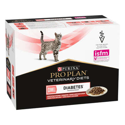 PURINA PRO PLAN BUSTINA DM DIABETES 10 X 85 GR CON MANZO.