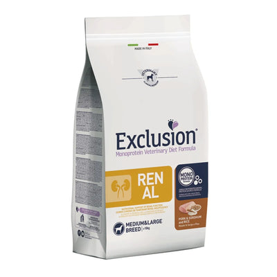 EXCLUSION RENAL MEDIUM& LARGE BREED ADULT CON MAIALE SORGO E RISO  12 KG.