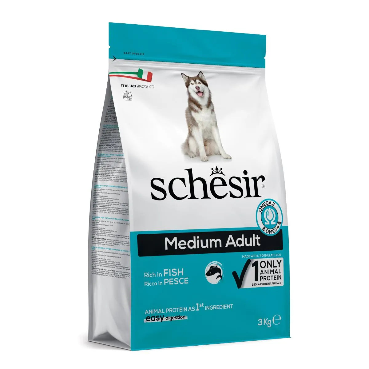 SCHESIR DOG ADULT MEDIUM RICCO IN   PESCE 3 KG.