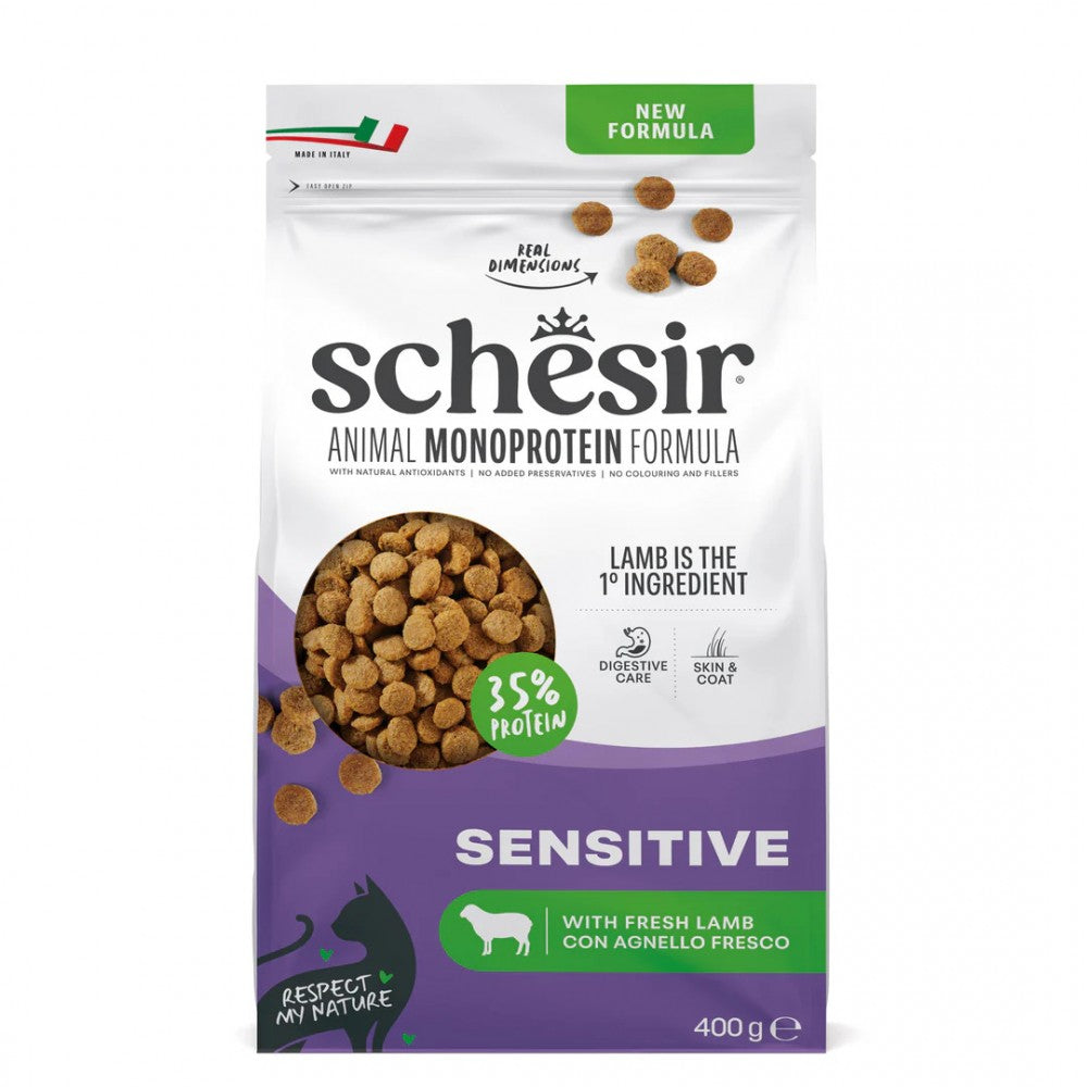 SCHESIR DRY CAT MANTENIMENTO SENSITIVE CON AGNELLO FRESCO 400 GR