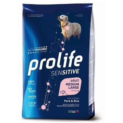 PROLIFE SENSITIVE ADULT MEDIUM LARGE RICCO IN MAIALE E RISO 2,5 KG.