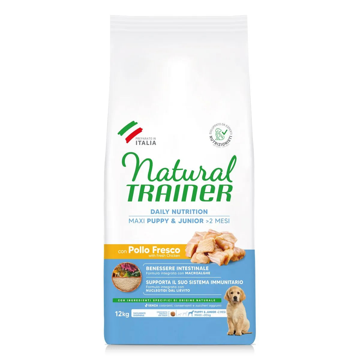 NATURAL TRAINER PUPPY CON POLLO E RISO 12 KG.