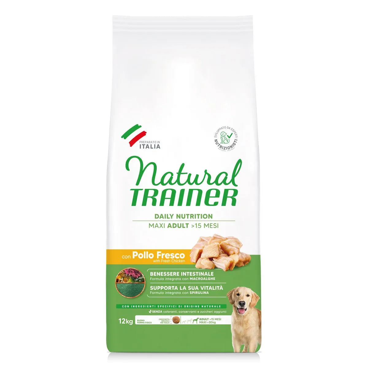 NATURAL TRAINER MAX ADULT CON POLLO E RISO 12 KG.