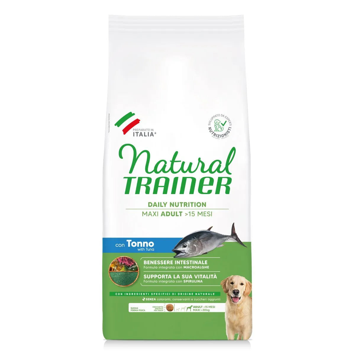 NATURAL TRAINER ADULT CON TONNO E RISO 12 KG.