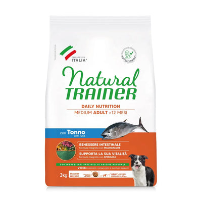NATURAL TRAINER MEDIUM ADULT CON TONNO E RISO 12 KG.