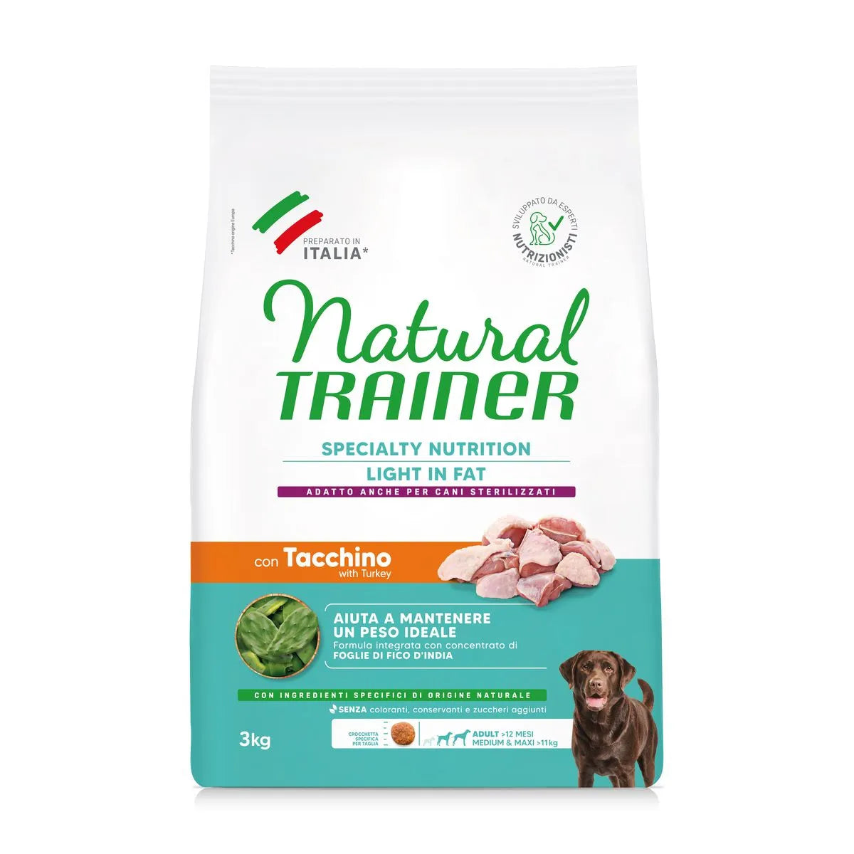NATURAL TRAINER LIGHT IN FAT MEDIUM MAX ADULT CON TACCHINO 3 KG.