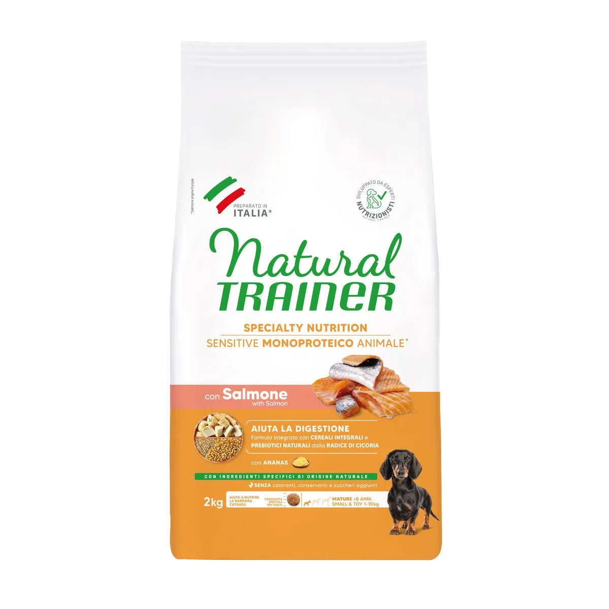 NATURAL TRAINER MATURE CON SALMONE E CEREALI INTEGRALI 2 KG.